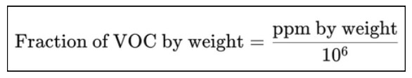 Convert the VOC concentration from ppm by weight to a fraction